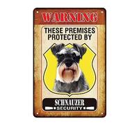 Funny Dog Warning Metal Sign These Premises Protected by Schnauzer Signs 12x8 Inch Drilled Holes for Easy Mounting Indoor or Outdoor Use Fence Door Gate