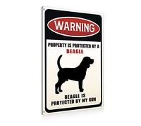 Funny Dog Warning Metal Tin Signs Wall Art Decor Property is Protected By a Beagle is Protected By My Gun Sign for Home Decor Gifts to Indoor and Outdoor Use - 8x12 Inch