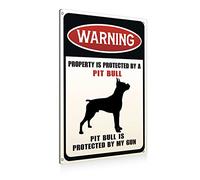 Funny Dog WarningMetal Aluminum Tin Sign Wall Art Decor Property Is Protected By A Pit Bull Is Protected Sign For Home Decor Gifts To Indoor And Outdoor Use - 5.5x8 Inch