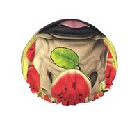 Funny dog Watermelon Shower Cap for Women Men Large Waterproof Shower Bonnet Elastic Band Bathing Hair Hat Spa Salon Caps Double Layered Reusable Bath Caps for Long Hair, Braids