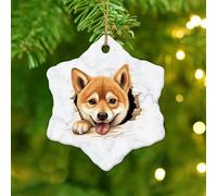 Funny Doggy Snowflake Ceramic Christmas Ornaments,Shiba Inu Ornament for Xmas Tree Decoration Pendant Bauble Collectible Xmas Keepake Souvenir New Year Memorial for Kids