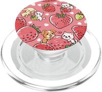 Funny Dogs Cats Pink Strawberry Cute Pastel Fruits Pattern PopSockets PopGrip for MagSafe