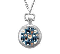 Funny Dogs Pattern Vintage Pocket Watch with Chain Classic Numerals White Dial