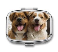 Funny Dogs Travel Pill Organizer - Daily Pill Box to Hold Vitamins, Portable Pill Case Cod Liver Oil Storage Box with 2 Compartment for Pocket Purse