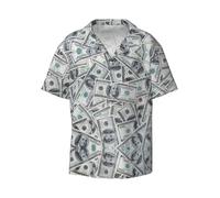 Funny Dollar Money Hawaiian Shirt for Men, Summer Casual Fit Short Sleeve Button Down Shirts Beach Shirts, Black, XL