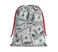 Funny Dollar Money Print Soft Flannel Drawstring Gift Bags Fleece Gift Pouches for Christmas Halloween Holiday Party