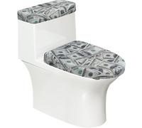 Funny Dollar Money Print Toilet Lid Cover Set of 2 Pieces Washable Stretch Universal Fits for Home Decoration