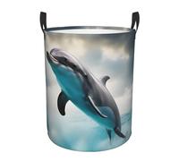 Funny Dolphin Looking at You Laundry Hamper, Freestanding Waterproof Clothes Hamper with Easy Carry Handles in Laundry Room Bedroom Bathroom