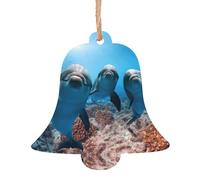 Funny Dolphin Looking At You Print Holiday Decorations Set, 6pcs Angel Bell Tree Snowman Wooden Ornament For Christmas Hanging