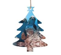 Funny Dolphin Looking At You Print Holiday Decorations Set, 6pcs Angel Bell Tree Snowman Wooden Ornament For Christmas Hanging