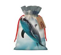 Funny Dolphin Looking At You Print Large Christmas Gift Bags,Reusable Holiday Bags For Gifts,Drawstrings Burlap Goody Gift Bags