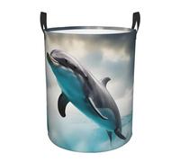 Funny Dolphin Looking at You Print Round Laundry Hamper Basket Waterproof Storage Bin for Bedroom Bathroom Daily Life