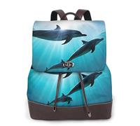 Funny Dolphin Looking at You Print Women Fashion Backpack Ladies Pu Leather Backpacks Handbag Waterproof Rucksack Travel Backpack with Flap