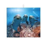 Funny Dolphin Looking at You Printed Dish Drying mat, countertop Absorbent mat, Suitable for Storing Knives, Cups, and Dishes.