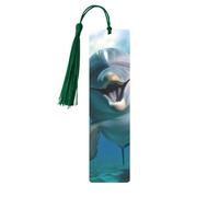 Funny Dolphin Looking at You Printed Metal Bookmarks S - Dark Green Lightweight Aluminium Book Marker for Books, Journals & Gifts, Ideal Book Lovers, Holiday Decor & Crafts