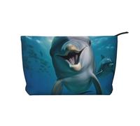 Funny Dolphin Looking at You Prints Corduroy Makeup Bag for Women Girls, Spacious Travel Cosmetic Organiser for Make-up, Toiletries & Essentials
