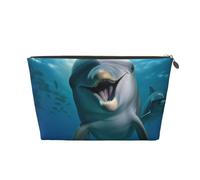 Funny Dolphin Looking at You Prints PVC Leather Travel Toiletry Bag with Gold Zippers, Waterproof Cosmetic Organiser for Makeup, Toiletries & Essentials
