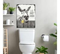 Funny Donkey Bathroom Canvas Wall Art, Black and White Farmhouse Farm Animal Kitchen Wall Decoration, Gray Hello Sweet Cheeks Rustic Wall Decor for Living Dining Room Poster Print 10X8inches