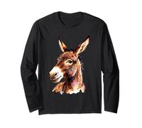 Funny Donkey Head - Smiling Donkey Art Farm Animal Graphic Long Sleeve T-Shirt