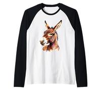 Funny Donkey Head - Smiling Donkey Art Farm Animal Graphic Raglan Baseball Tee