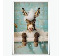 Funny Donkey in Bathtub Bubble Bath Wall Art Poster Retro Trendy Minimalist Animal Oil Canvas Prints Aesthetic Wall Decor for Bathroom Living Room Bedroom Unframed8x12inch