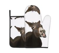 Funny Donkey Oven Gloves Heat Resistant And Pot Holders Set,Personalized Printed Safe Non-Slip Oven Mitts For Cooking