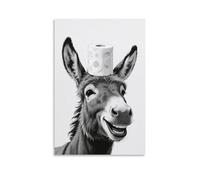 Funny Donkey Poster Abstract Bathroom Wall Art Animal Wall Art with Paper Towel Roll Vintage Cute Donkey Black And White Poster Canvas Print living Room Aesthetic Bathroom Decor Gift 12x18inch Unframe