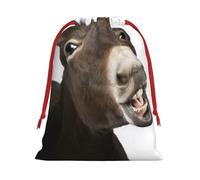 Funny Donkey Print Christmas Drawstring Gift Bags, Xmas Holiday Fabric Gift Wrapping Bag For Party, Size-L