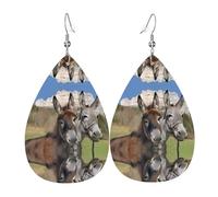 Funny Donkey Printed Teardrop Pendant Leather Earrings | Lightweight and Versatile Earrings | Suitable for Daily Commute and Date Wear