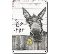 Funny Donkey Sunflower Bathroom Metal Tin Sign Wall Decor-Nice Ass-Farmhouse Bathroom Sign for Toilet Restroom Washroom Decor Gifts Vintage Retro Poster Plaque Donkey Accessories Farm Decor 12x16 Inch