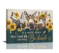 Funny Donkey Wall Art Sunflower Bathroom Pictures Decor Rustic Farm Canvas Painting Farmhouse Framed Artwork for Bedroom Kitchen Decoration 12''x16''