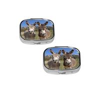 Funny Donkeys Pill Box 2 Compartment Medicine Pill Case,Travel Pill Organizer, Small Metal Pill Case Portable Pill Box, Perfects Gift for Anyone in Need