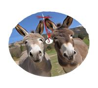 Funny Donkeys Printed 48" Fluffy Christmas Tree Skirt with Tie Closures Felted Polyester Xmas Tree Mat for Holiday Party Decor
