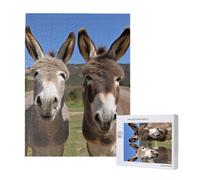 Funny Donkeys Printed Jigsaw Puzzle with Storage Box, Wooden Puzzle for Adults and Kids, 500 Pieces Family Fun Decorative Game, 38x52 CM