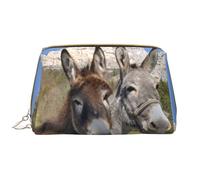 Funny Donkeys Printed Leather Makeup Bag for Women Girls - Portable Travel Cosmetic Organiser Toiletry Bag