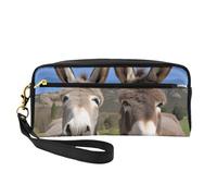 Funny Donkeys Printed Leather Makeup Bags with Wrist Strap Portable Travel Toiletry Bag Cosmetic Organizer Bag for Women