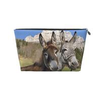Funny Donkeys Printed Leather Travel Toiletry Makeup Bag with Silver Zipper for Women on the Go