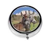 Funny Donkeys This Small, Round Pill Box is a Portable Travel Medicine Organizer with Three compartments for Storing Daily medications.