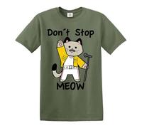 Funny Don't Stop Meow T-Shirt Cat Kitten Funny Party Cats Tshirt Top Tee (Olive, XL)