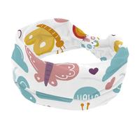 Funny Doodle Butterflies Words Wide Headbands for Women Elastic Turban Headband Non Slip Hair Band, Sweat Workout Head Bands Fashion Head Wraps Hair Accessories