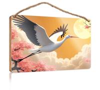 Funny Door Frame Sign A White Crane Flies Towards The Moon Funny Kitchen Decor Decorative Signs for Home Deco(23X35CM)