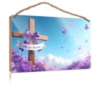 Funny Door Frame Sign A Wooden Cross Adorned with A Purple Ribbon and Butterflies Funny Kitchen Decor Decorative Signs for Home Deco(15X28CM)