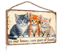 Funny Door Frame Sign in Our House, Cats are Part of The Family Funny Kitchen Decor Decorative Signs for Home Deco(20X30CM)