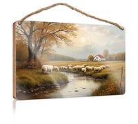 Funny Door Frame Sign Sheep Grazing Near A Serene Countryside House Funny Kitchen Decor Decorative Signs for Home Deco(23X35CM)