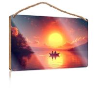 Funny Door Frame Sign Two People in A Boat On A Starry Lake Funny Kitchen Decor Decorative Signs for Home Deco(15X28CM)