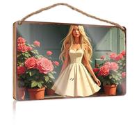 Funny Door Hanging Signs Blonde In Cream Dress Amidst Vibrant Rose Garden Wooded Sign Hanging Porch Sign Camper Decor(23X35CM)