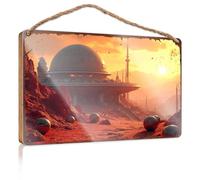 Funny Door Hanging Signs Distant Future: A Sci-Fi Landscape With Dome Structures Wooded Sign Hanging Porch Sign Camper Decor(15X28CM)
