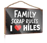Funny Door Hanging Signs Family Scrap Rules: A Heartfelt Tribute To Hiles Wooded Sign Welcome Sign For Front Door Welcome Sign For Front(15X28CM)