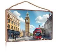 Funny Door Hanging Signs London'S Iconic Red Bus And Big Ben Against A Clear Sky Wooded Sign Welcome Sign For Front Door Welcome Sign For Front(15X28CM)