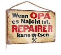 Funny Door Hanging Signs When Grandpa Is Around, Repair Work Can Happen! Wooded Sign Welcome Sign For Front Door Welcome Sign For Front(23X35CM)